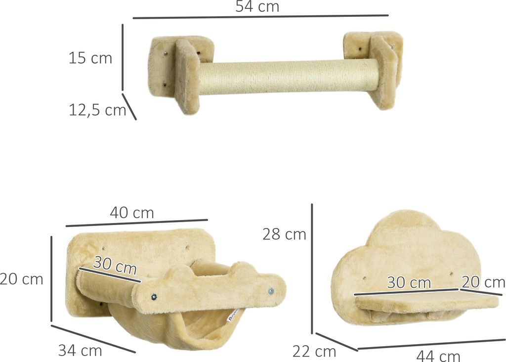 PawHut Katzen Kletterwand, 5-teiliges Katzentreppe mit 2 Produktbild 3