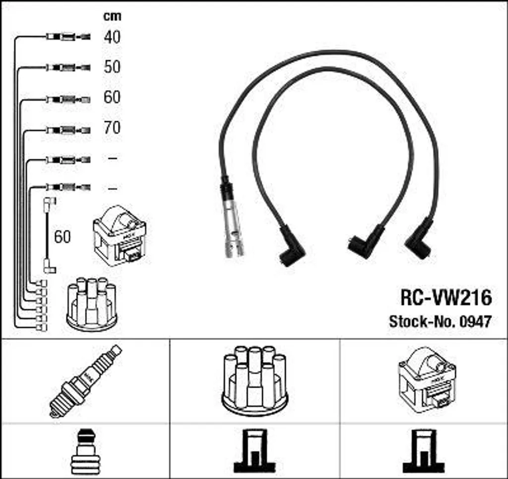 Faisceau d'allumage NGK 947 pour Volkswagen Golf 3 et Polo 6N 6V Vento
