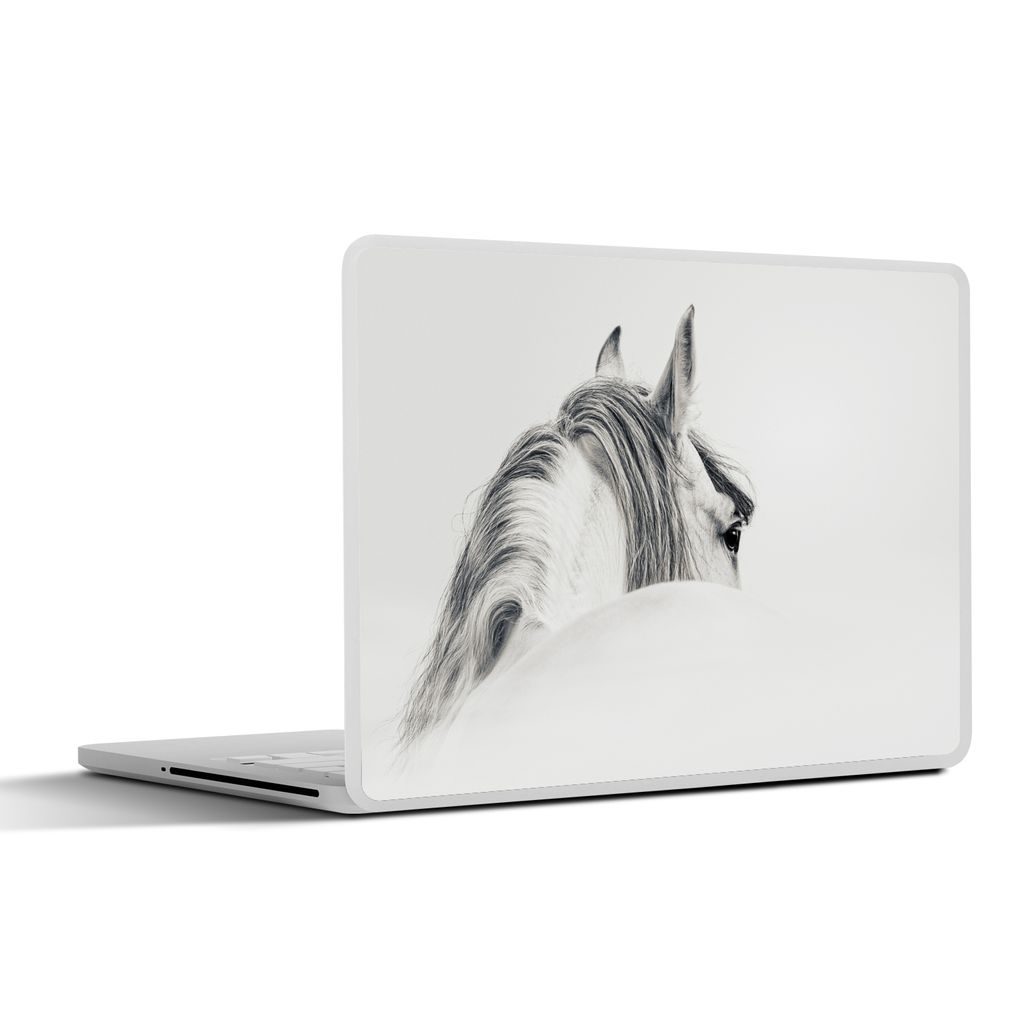 MuchoWow Laptop Aufkleber Sticker Cover Pferd - Weiß - Grau 30x22 cm - Laptop-Sticker
