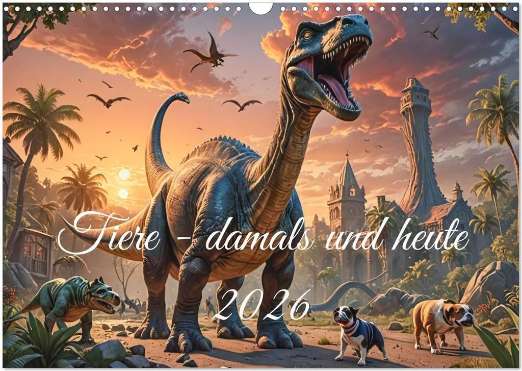 Tiere - damals und heute (Wandkalender 2026 DIN A3 quer), CALVENDO Monatskalender