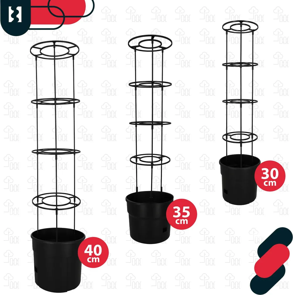 Support Tomates pour Balcon et Terrasse Set 5 Pots Noirs avec Cage - 7