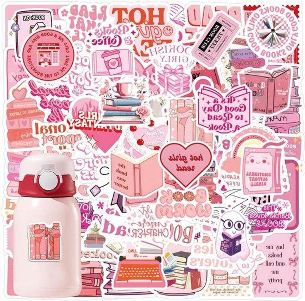 Wasserfeste Kunststoff-Sticker-Satz in Rosa für Laptop, Skizzenbuch, Wasserflasche, Skateboard-Case DIY-Kunsthandwerk.