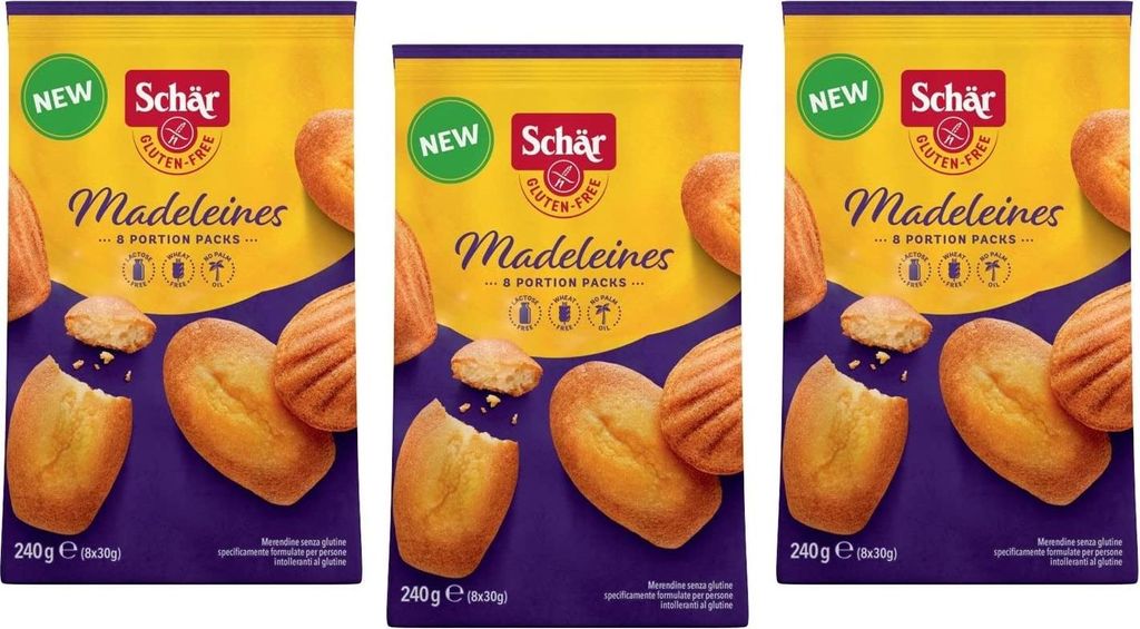 3x Schär Gluten Free Madeleines Merendina Glutenfreier Snack 240g Packung