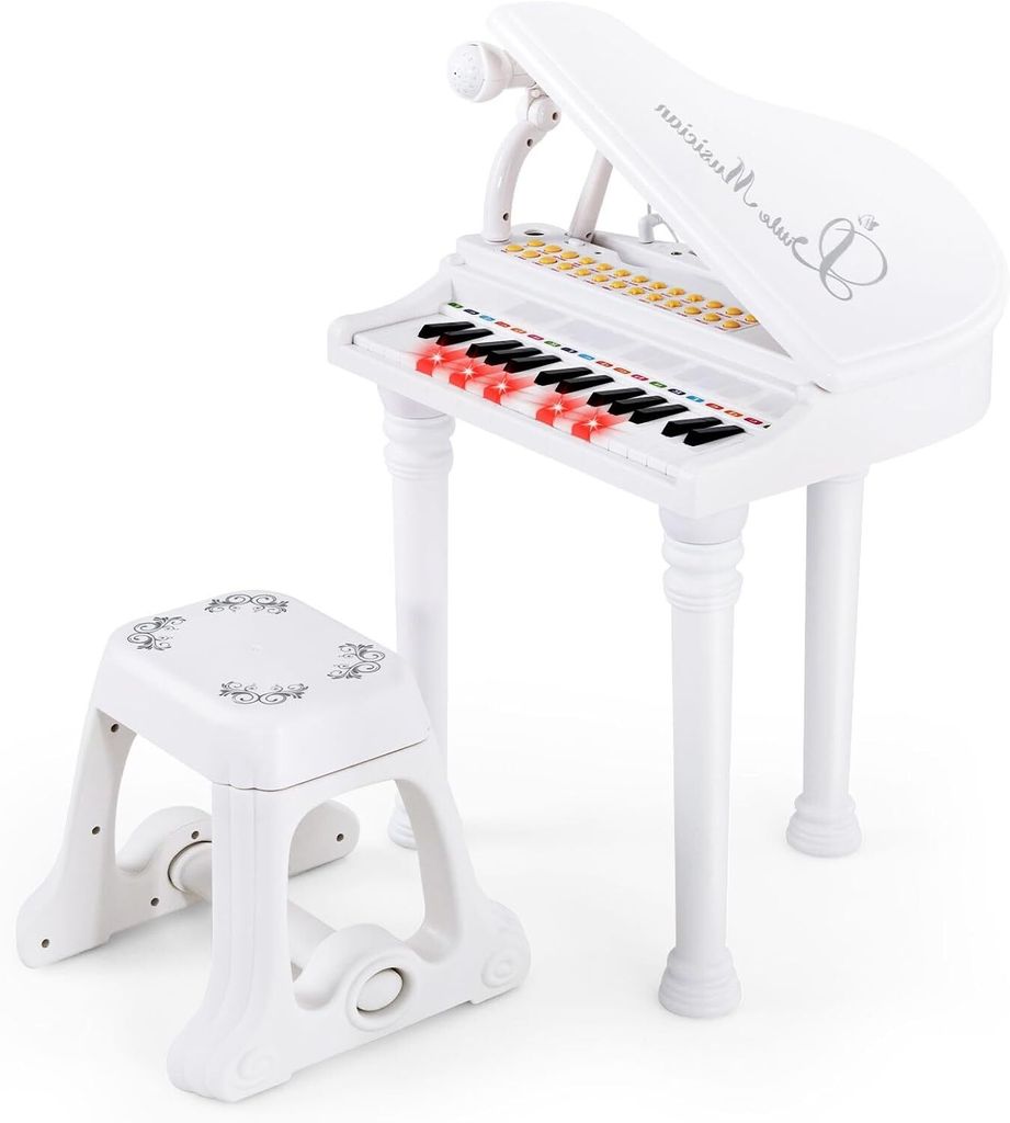 KOMFOTTEU 31 Tasten Kinderklavier Set, Elektronisches Klavier mit Mikrofon & Hocker, E-Piano Klaviertastatur mit 8 Percussionseffekte & 4 Begleitst...