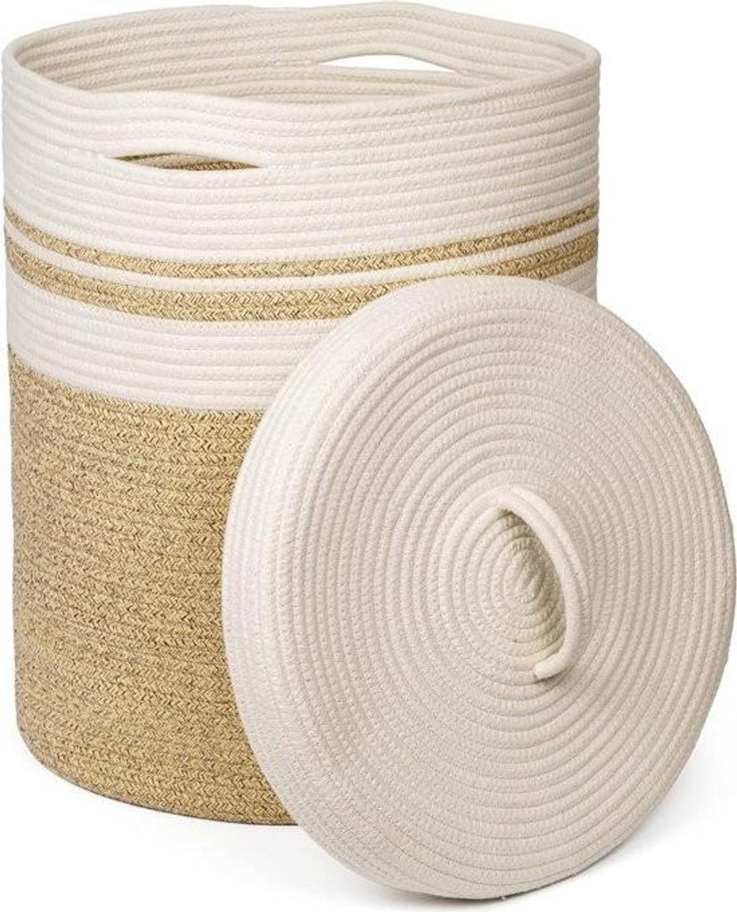 Wäschekorb mit Deckel Wäschekorb Aufbewahrungskorb Geflochtene Wäschekörbe Wäschesack Korb Aufbewahrung Badezimmer Wäschekörbe Runde Aufbewa...