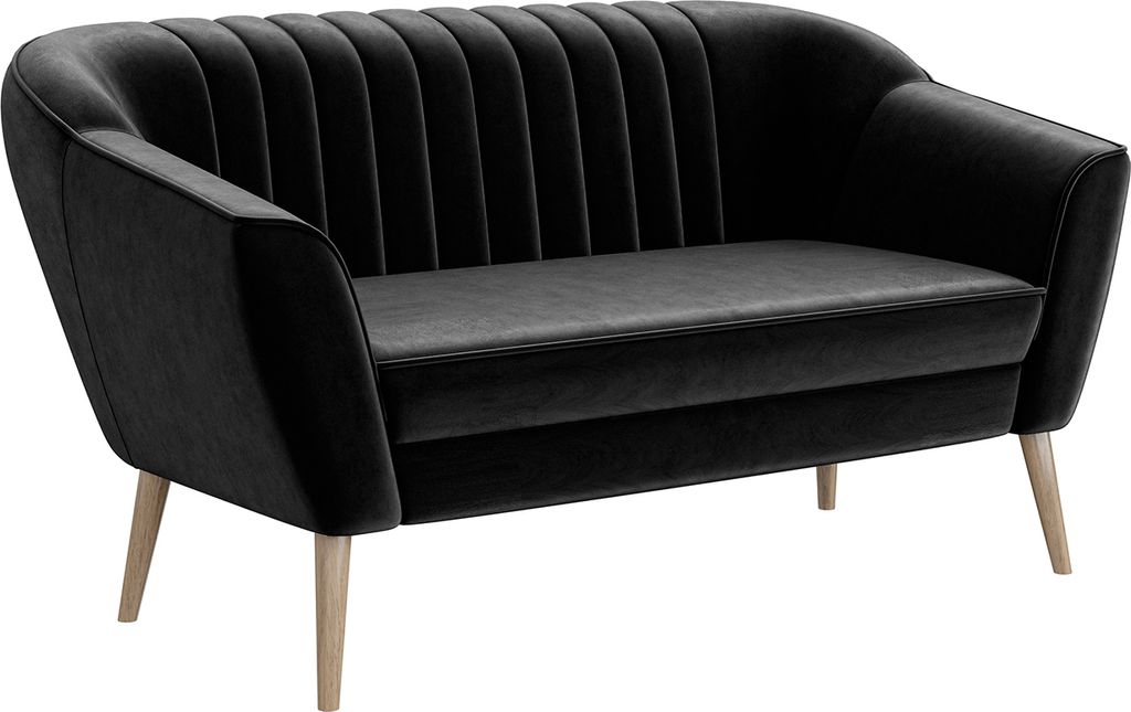 MEBLINI Mini Sofa 2-Sitzer für Wohnzimmer - Mini Lounge für zwei Personen - Küchensofa - Sofa Klein - KAIA - 2 - Schwarz Samt