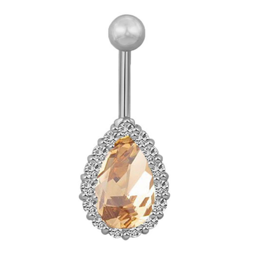 Frauen Wassertropfen Strass Barbell Bauchnabel Nabel Ring Piercing Schmuck-Silber + Champagner
