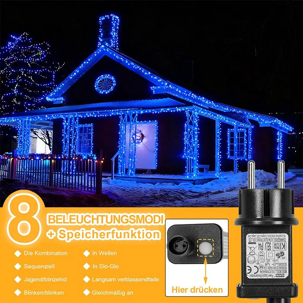 Catena luminosa a LED per esterni, 20 m, 200 LED, con funzione timer, 210 modalità, IP65, impermeabile, per Natale, balcone, feste, giardino, matrimonio