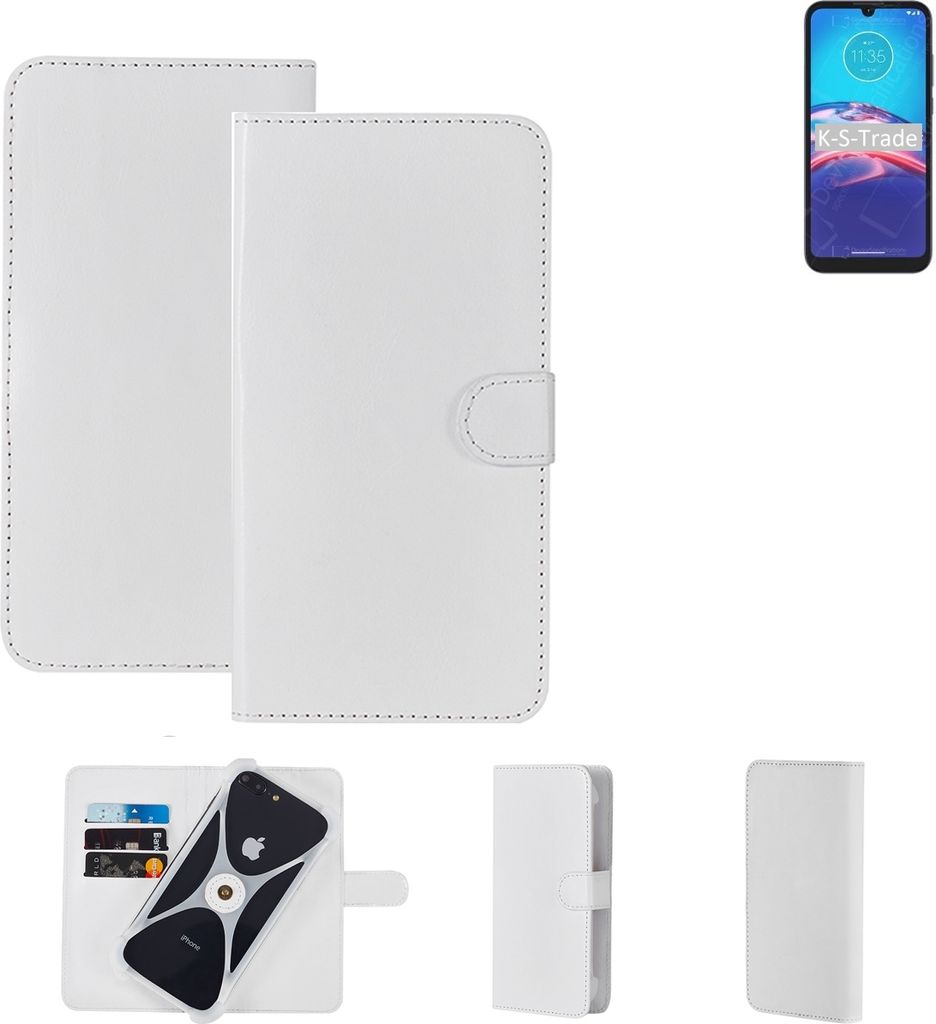 K-S-Trade Handy Hülle Schutz Hülle kompatibel mit Motorola Moto E6i Cover Case Bookstyle Bumper weiß 1x
