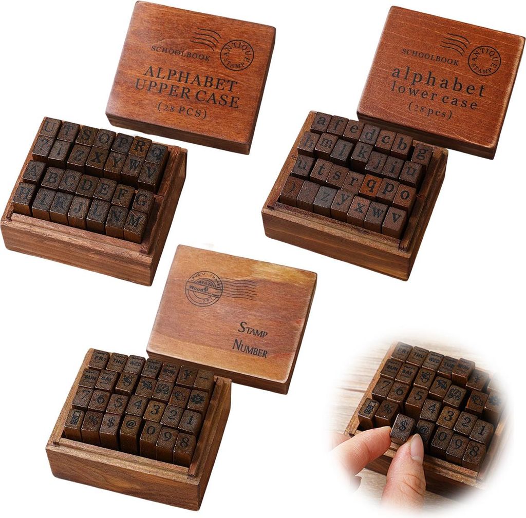 Holz Gummistempel Alphabet Set,84 Stempel Gummistempel,Stempel Hochzeit Dekostempel für DIY Karten, Tagebuch, Geschenkbox enthalten