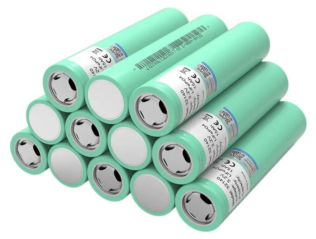LiFePO4 Akku Zellen 3,2 V 15 Ah - 32140 Rundzelle - 12 Stück - 32×140 mm - Für 12 V/24 V Akku Pack DIY - Solar Inselanlage, Wechselrichter, Wohn...
