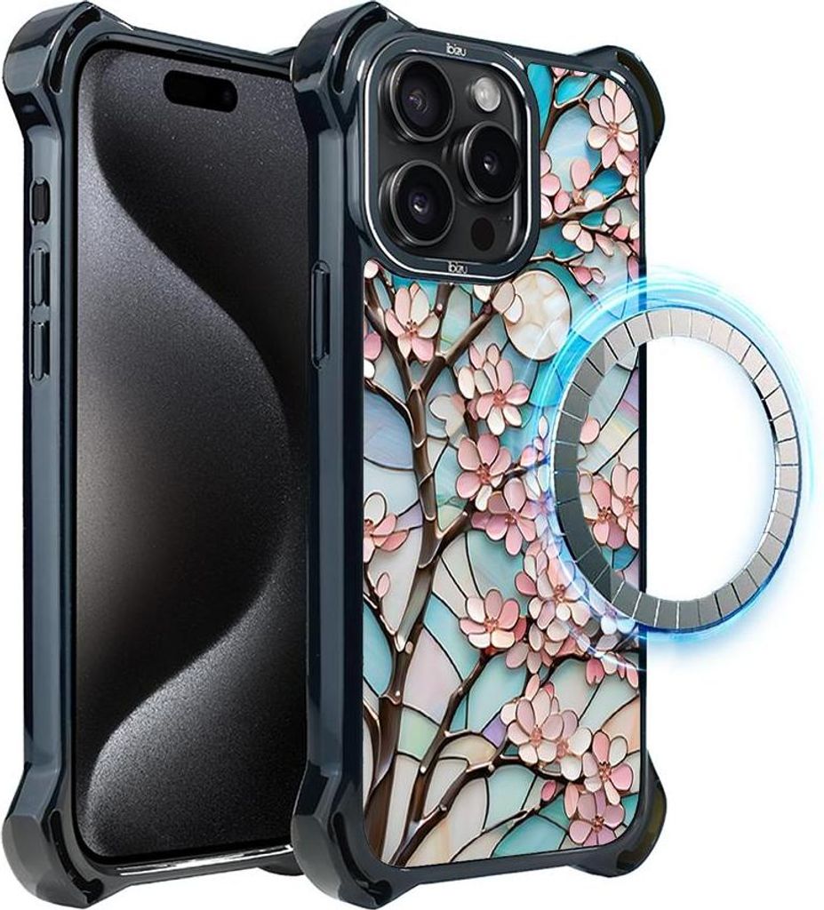 iPhone 15 Pro Max IBIZU DropGuard Ultra Case mit MagSafe, Glasfarben, Moon Cherry