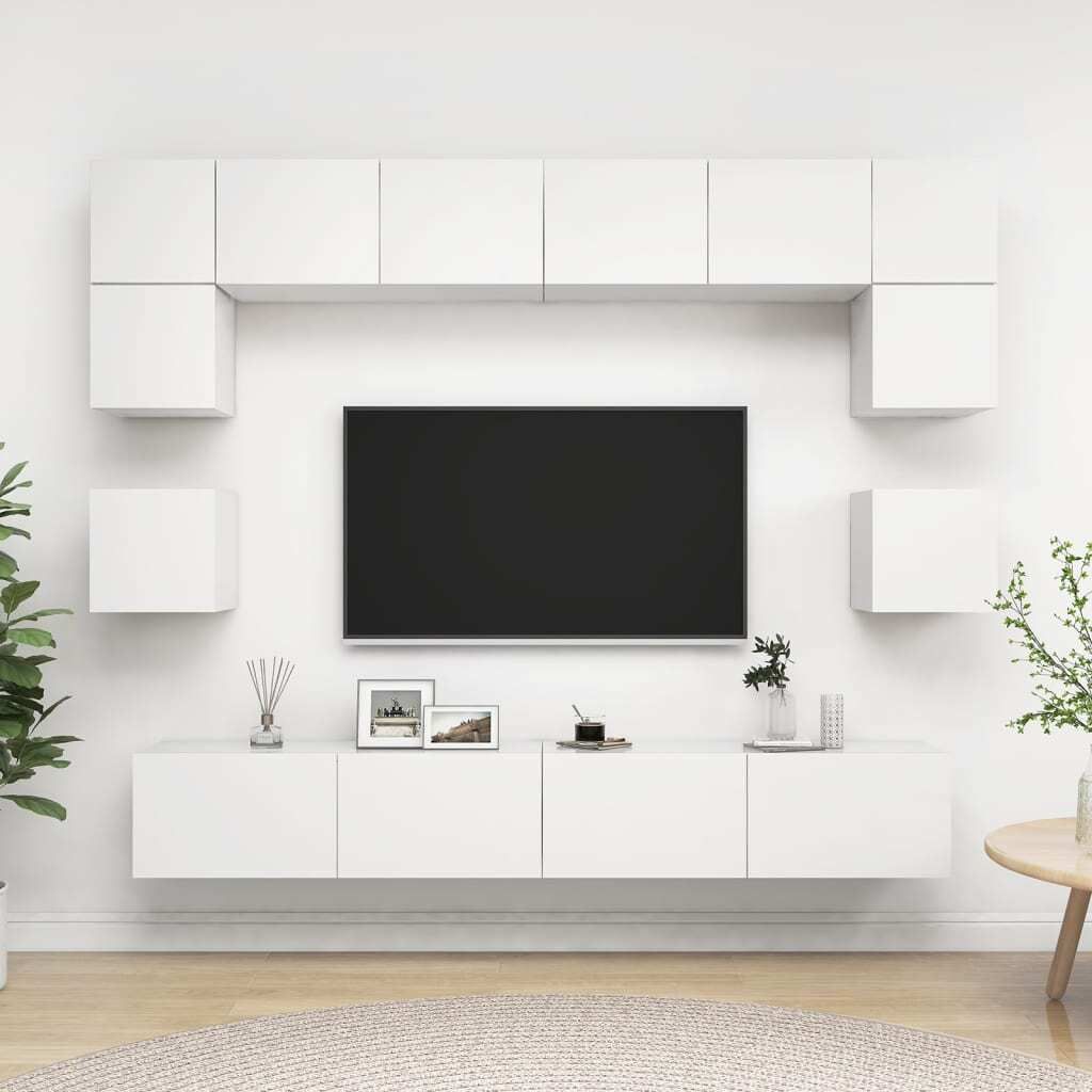 The Living Store 8-tlg. TV-Schrank-Set Weiß Holzwerkstoff