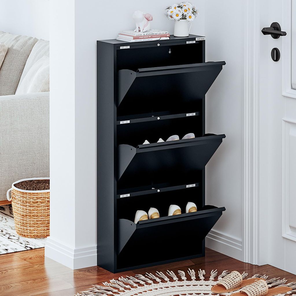 VEEHAUS Schuhregal Schmal Metall Schuhschrank Hoch Schuhkipper mit Magnetische Abdeckung Metall Montiert Schuhschrank Schmal und Wandmontage (Anthr...