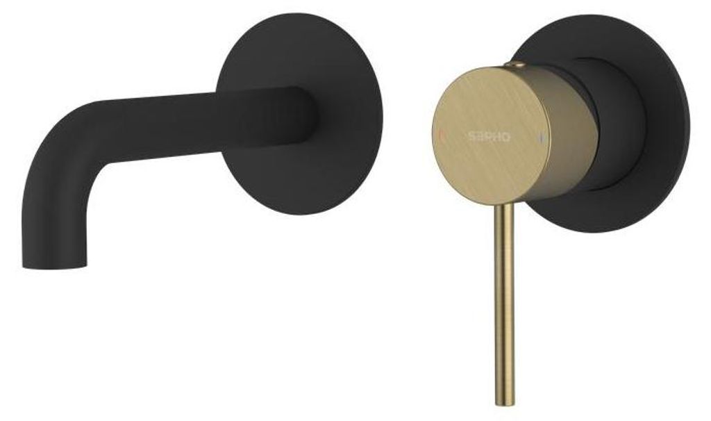 Sapho ULTRAMIX 2-Element Waschbeckenarmatur, Auslauf 15cm, Schwarz matt/Gold matt
