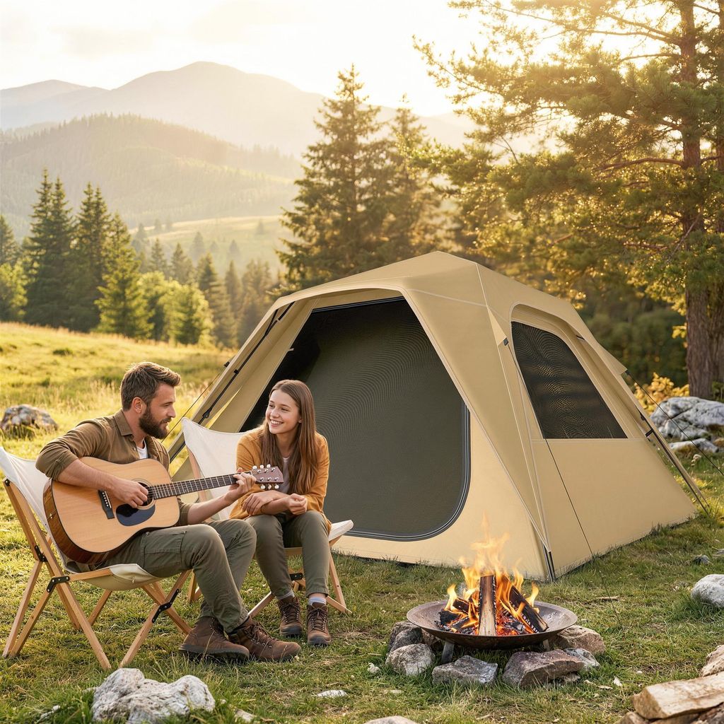 Pop-Up-Zelt 2-3 Personen, Wurfzelt Kuppelzelt schneller Aufbau, 210D Oxford wasserdicht, Khaki | 240 x 240 x 160 cm | 3000 mm | UPF50+