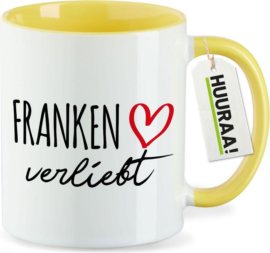 Huuraa Kaffeetasse Franken verliebt 330ml Gelb Keramik Kaffeebecher Geschenkidee