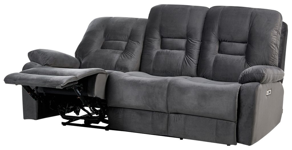 BELIANI 3-Sitzer Sofa Dunkelgrau Samt Elektrisch Verstellbar mit USB-Anschluss Relaxfunktion Modern Inustriell Wohnzimmer Büro Arbeitszimmer