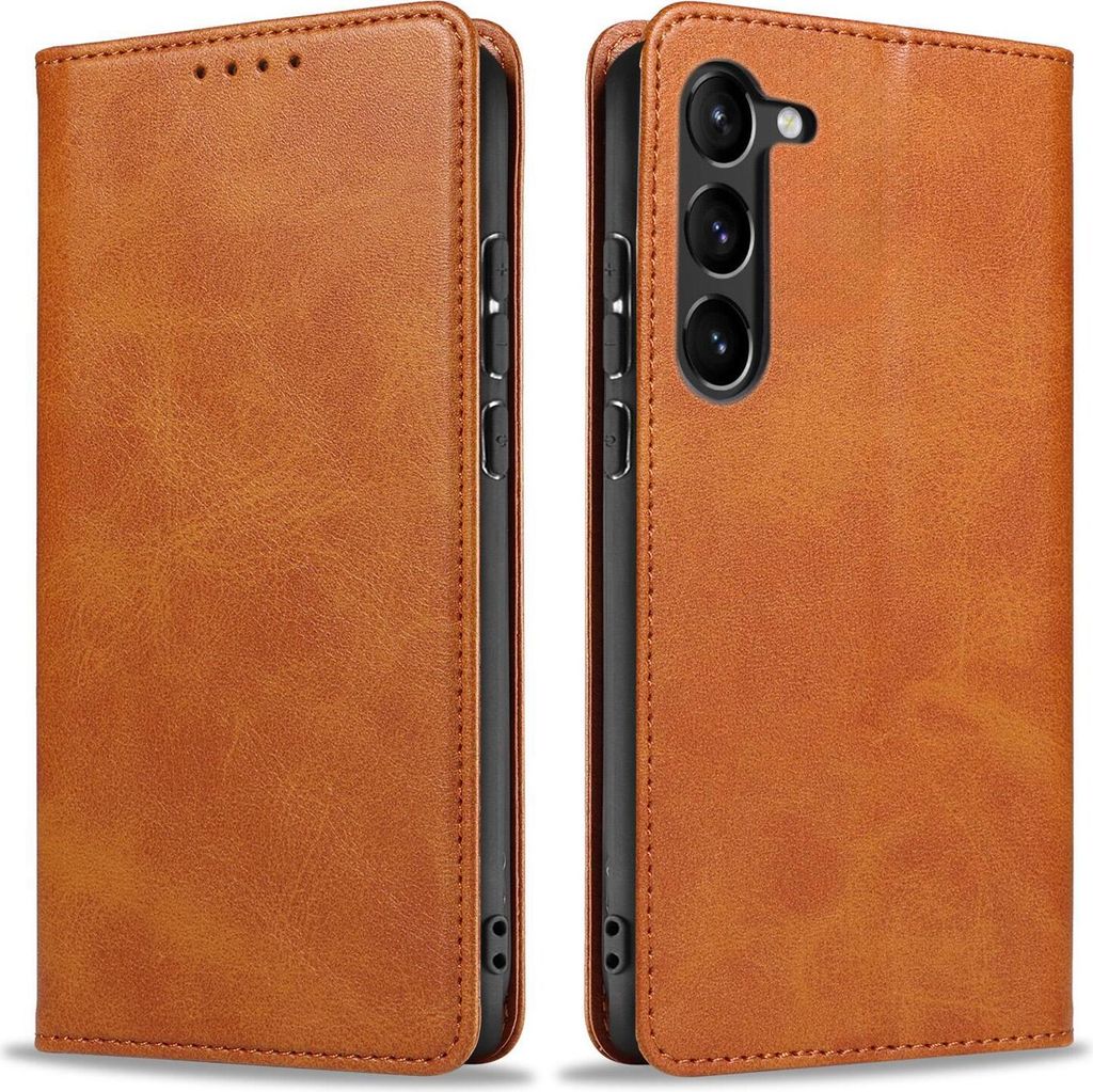 Handyhülle für Samsung Galaxy S23 Kunstleder Flip Cover Hülle Handytasche Case Kartenfach Farbe: Hellbraun