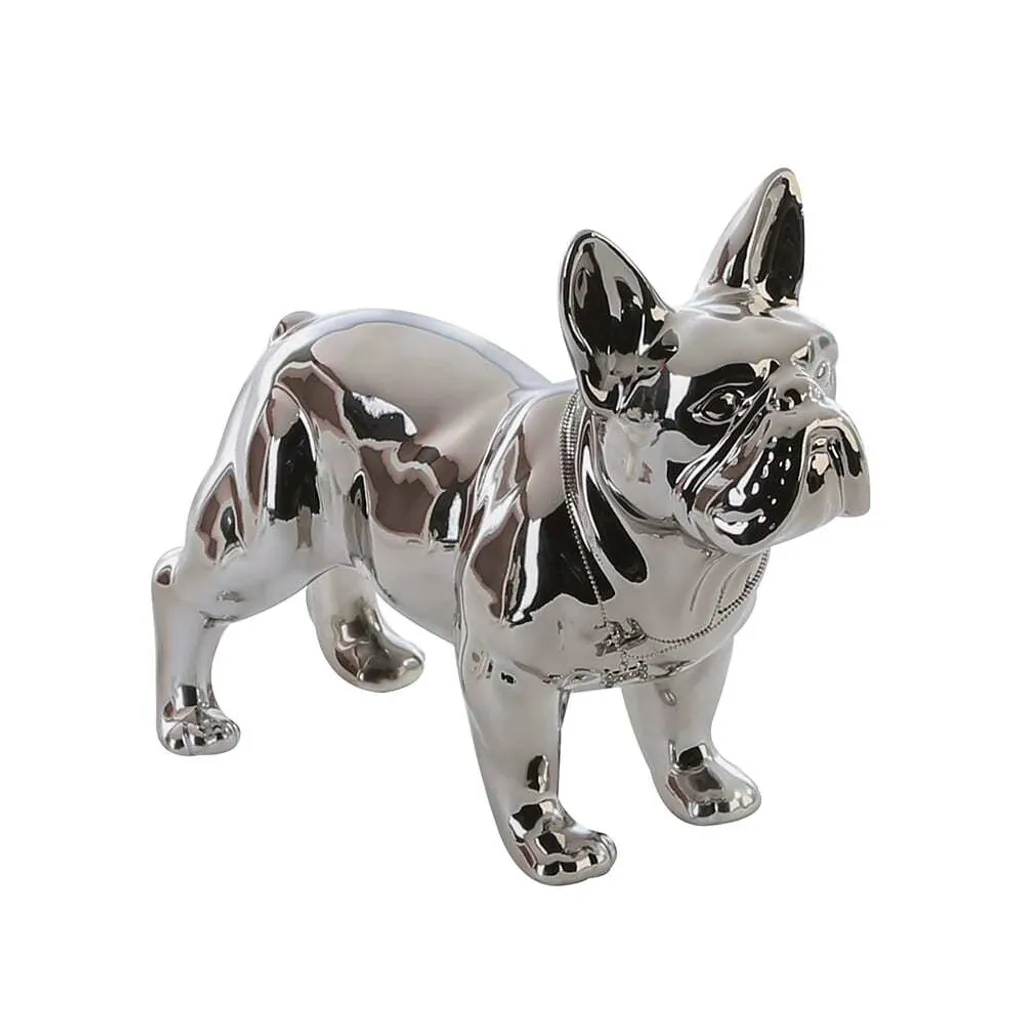 Bouledogue Décoratif Argent 35cm pour Salon et Bureau Casablanca