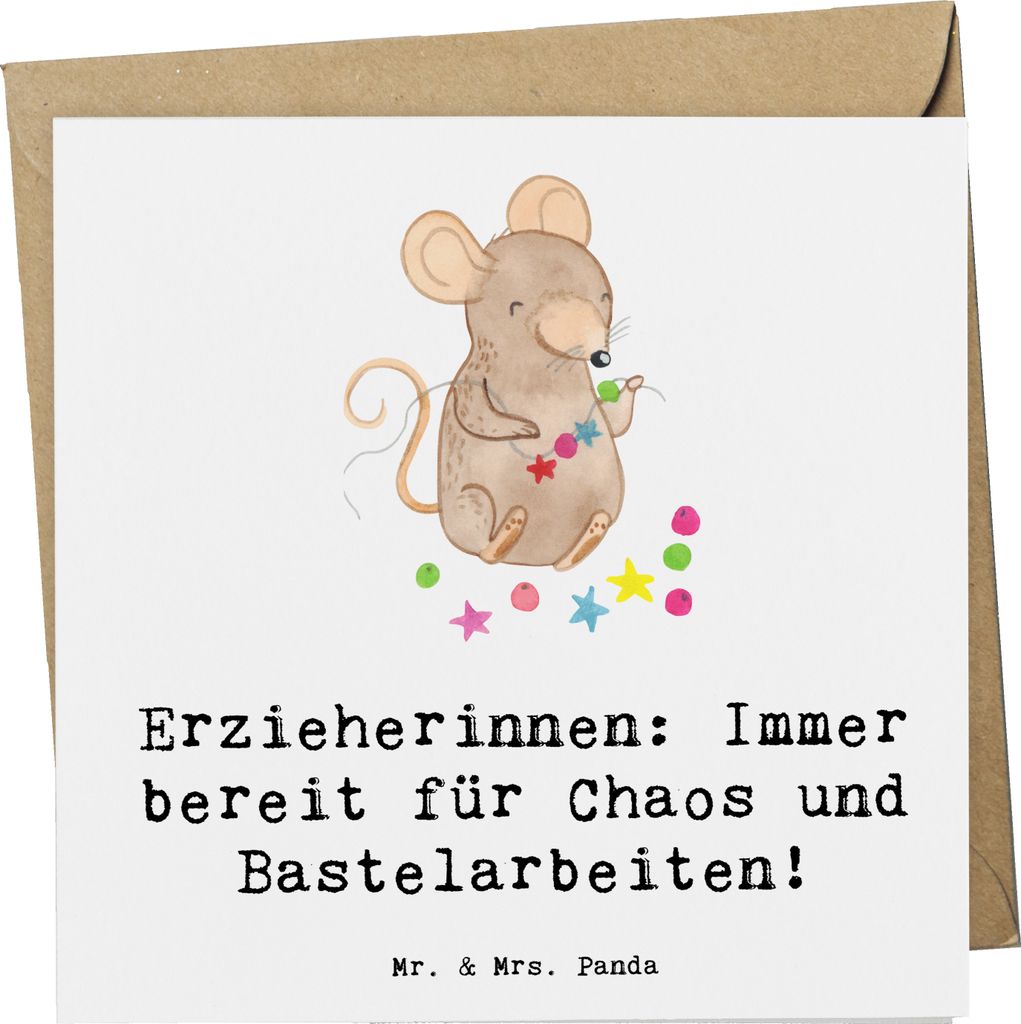 Mr. & Mrs. Panda Glückwunschkarte Erzieherin Chaos - Weiß - Produktbild 