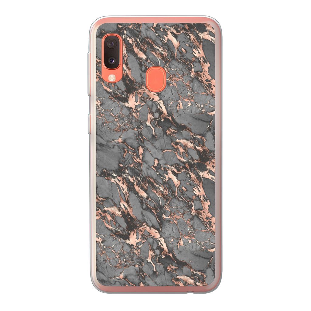 MuchoWow Handyhülle Schutzhülle Hülle für Samsung Galaxy A20e Marmor - Rose - Grau - Muster Silikon Softcase Handy Hülle - Abdeckung
