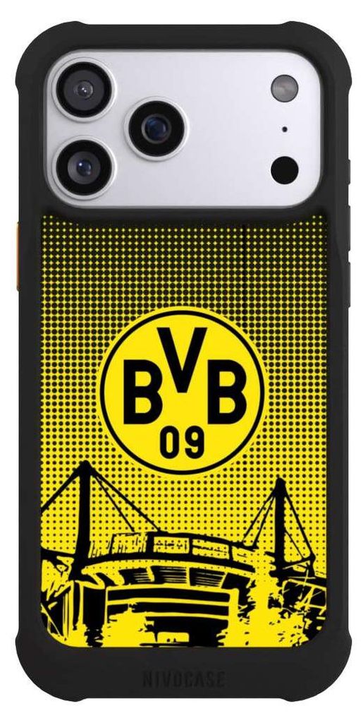NIVOCASE Hülle für Apple iPhone 17 Pro Max Stoßfeste Handyhülle NIVOmax Case Schwarz BVB Borussia Dortmund Stadion