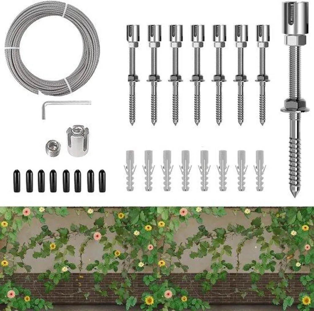 Kit tuteurage acier inoxydable 8 fixations et 12m de câble métallique