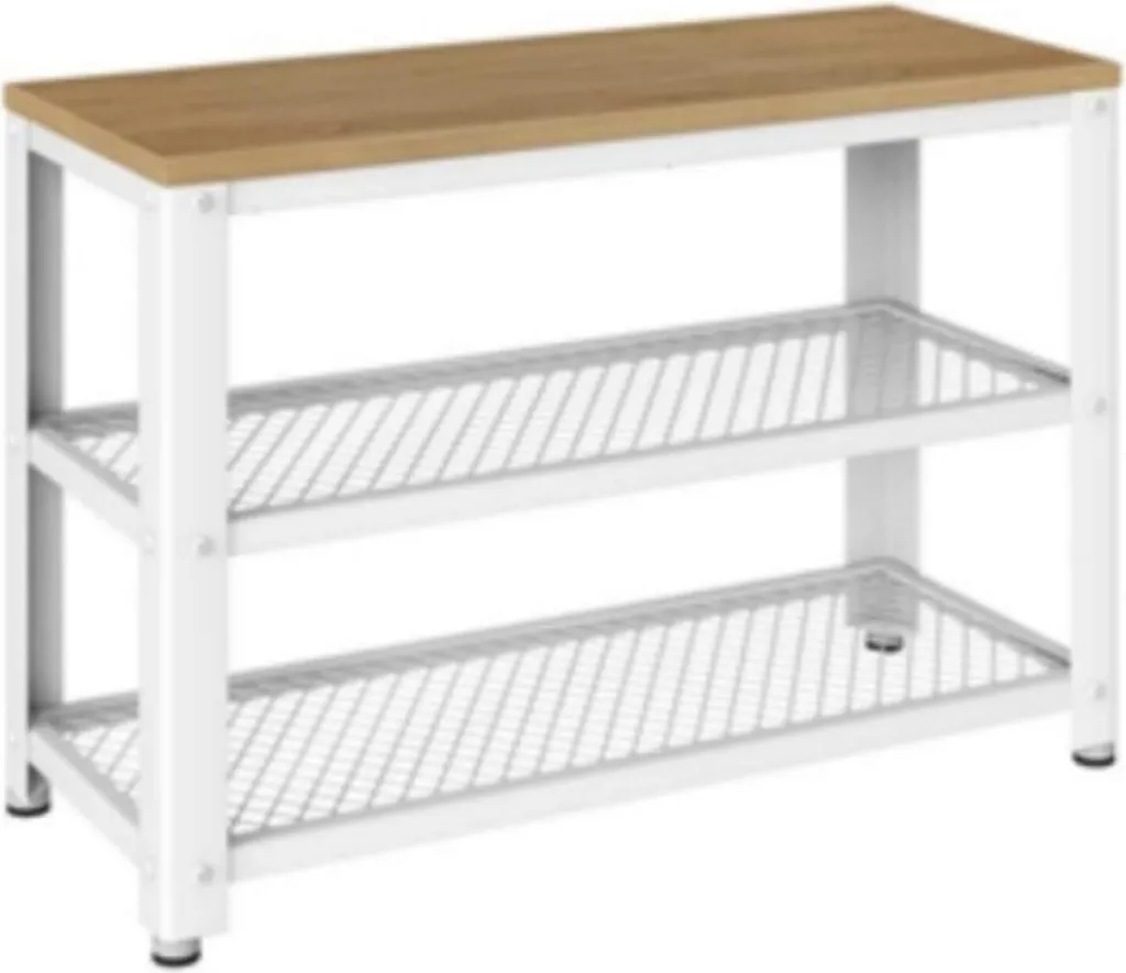 Petit Banc à Chaussures 73x30x45 cm Cadre Acier Robuste et Bois Beige