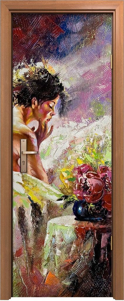 Türposter 70x200 cm Türaufkleber Türtapete Türfolie Klebefolie nackte Mädchen liegend auf einem Bett