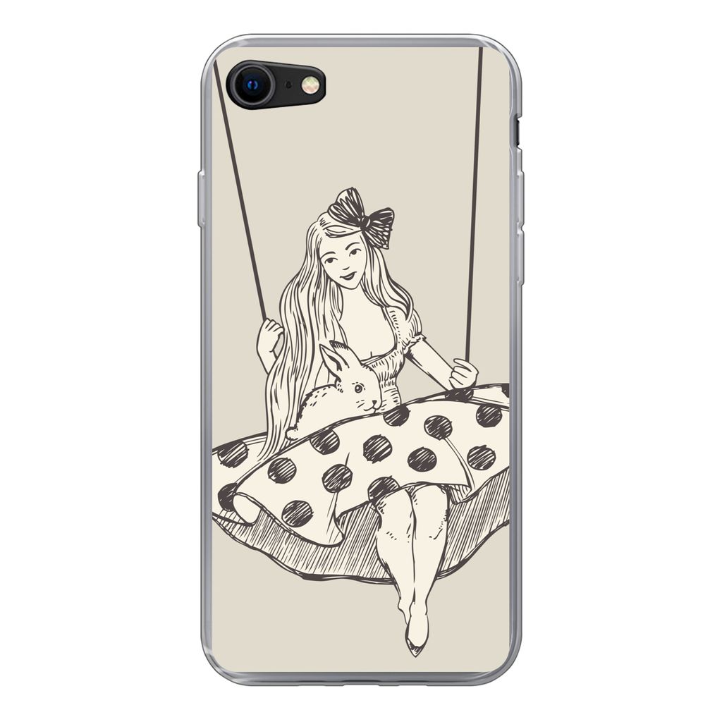 MuchoWow Handyhülle Schutzhülle Hülle für iPhone 7 Mädchen in gepunktetem Kleid mit Kaninchen Silikon Softcase Handy Hülle - Kartenhalter