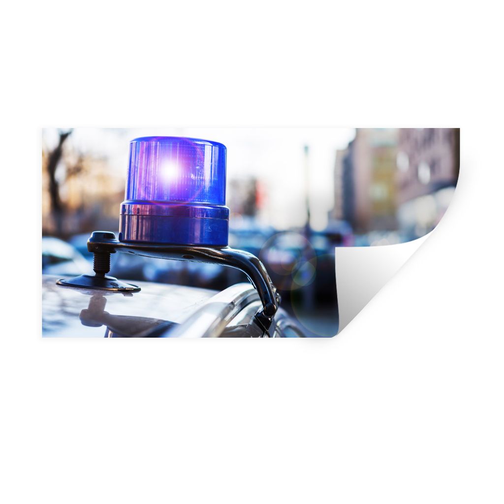 MuchoWow Wandtattoo Wandsticker Wandaufkleber Blinklicht von einem Polizeiauto zu einem Zivilfahrzeug 80x40 cm Selbstklebend und Repositionierbar...