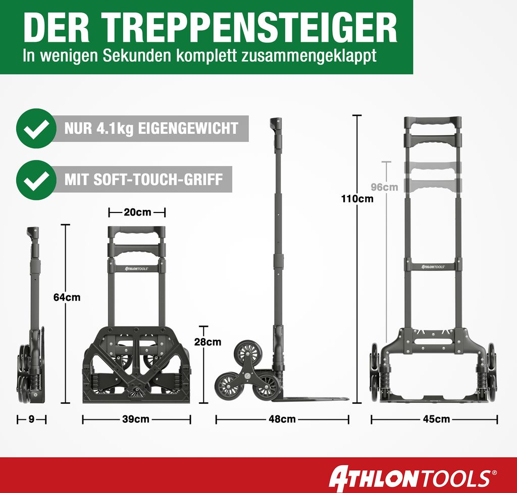 ATHLON TOOLS Aluminium Treppensteiger-Sackkarre klappbar - Produktbild 5