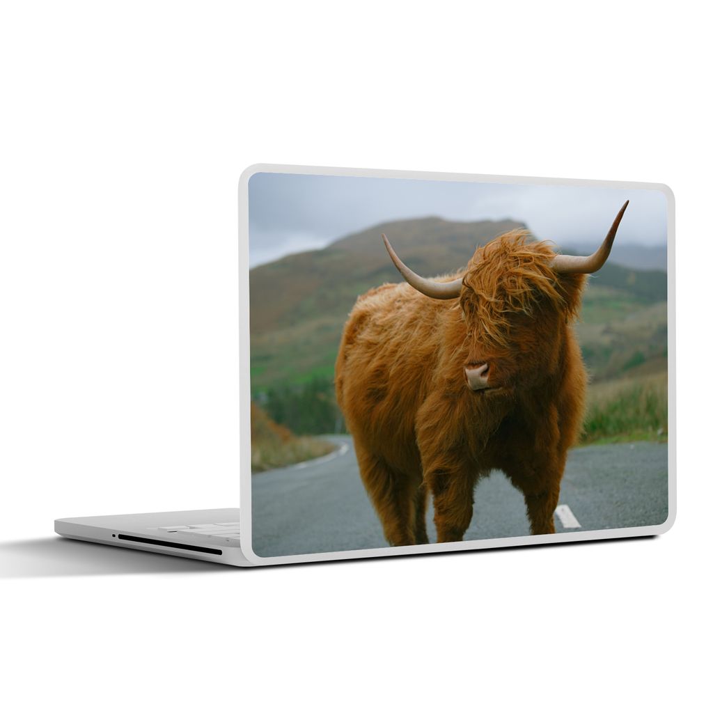 MuchoWow Laptop Aufkleber Sticker Cover Schottischer Highlander - Berg - Straße 30x21 cm - Sticker für Laptop - Selbstklebend