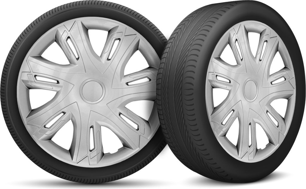 Auto Radkappen Radzierblenden 4er Set passend für alle Stahlfelgen - einstellbarer Sicherungsring - 14 Zoll - Silber