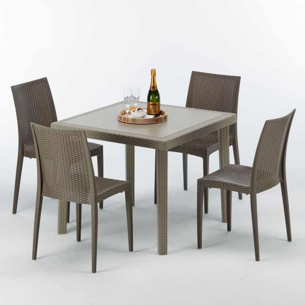 Polyrattan Tisch Quadratisch mit 4 Bunten Stühlen 90x90 Produktbild 