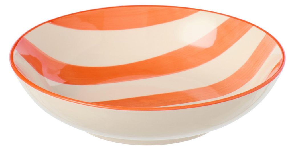J-Line Tiefer Teller Gestreift Steingut Orange/Weiß