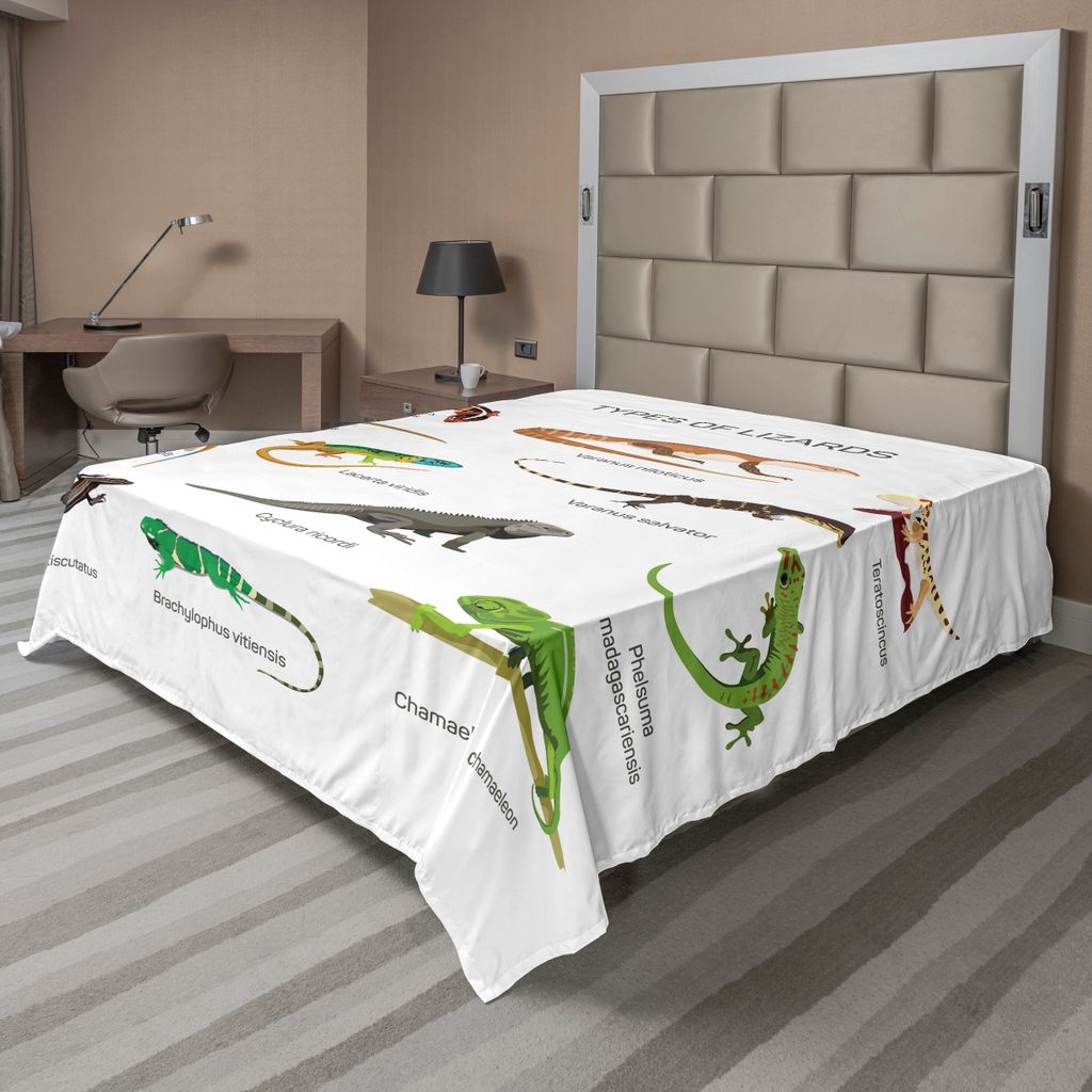 ABAKUHAUS Reptil Bettlaken, Eidechse Familie Design Einfachen Hintergrund Primitive Tarnung Exotische Kreaturen, weiches bequemes oberes Bettlaken ...