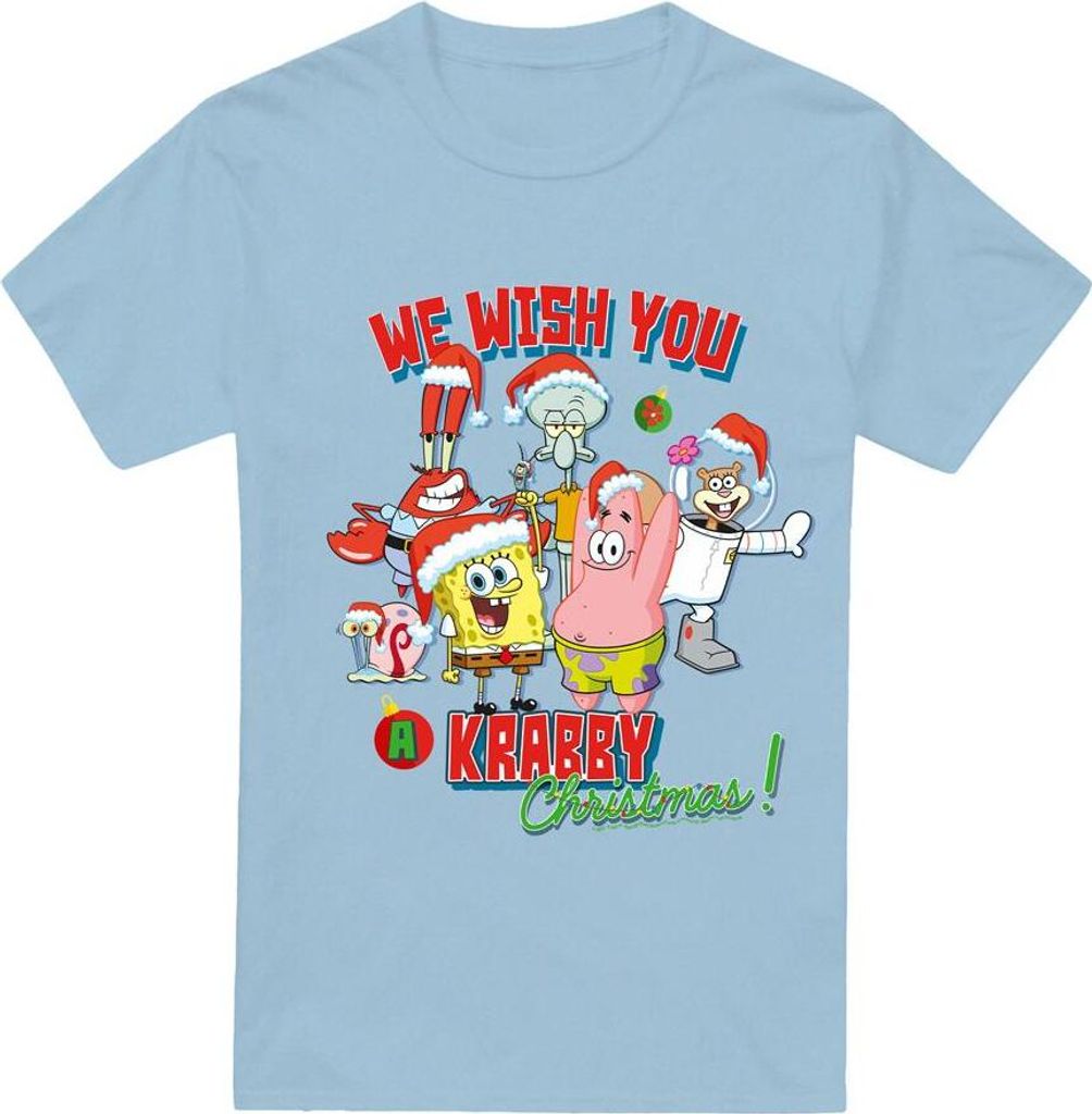 SpongeBob SquarePants - "We Wish You A Krabby Christmas!" T-Shirt für Herren TV6341 (XXL) (Hellblau)
