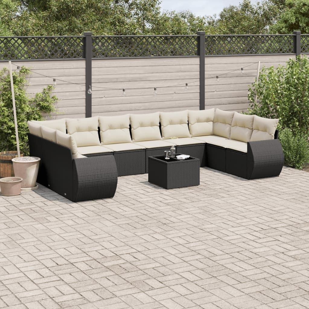Maison Exclusive - 11-tlg. Garten-Sofagarnitur mit Kissen Schwarz Poly Rattan