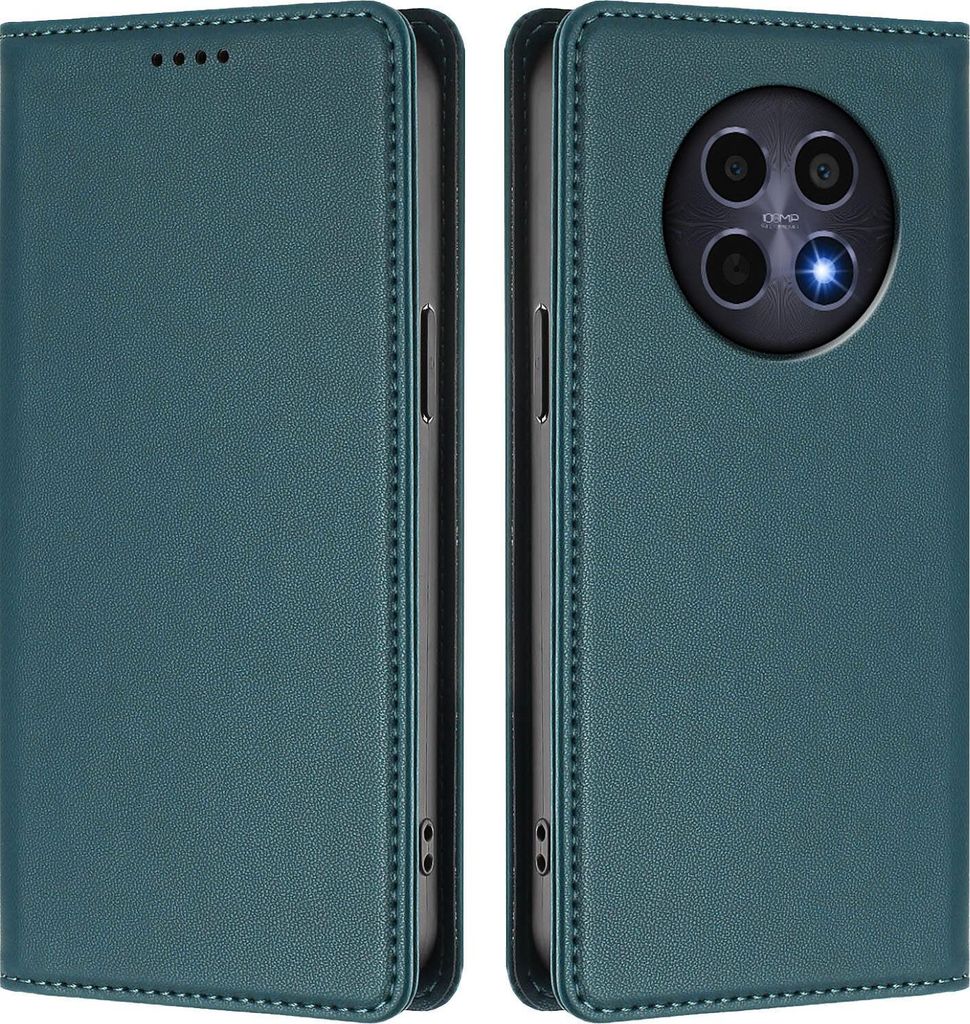 Handyhülle für Realme 12 5G/Realme 12x/Realme 13 5G/Narzo 70X/Narzo N65, Kunstleder Klapphülle Stoßfeste Magnetische Hülle mit Ständer Grün