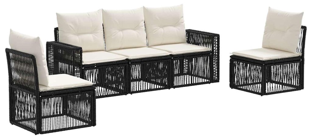 vidaXL Gartensofa-set 5 pcs Schwarz und Cremeweiß Poly-Rattan
