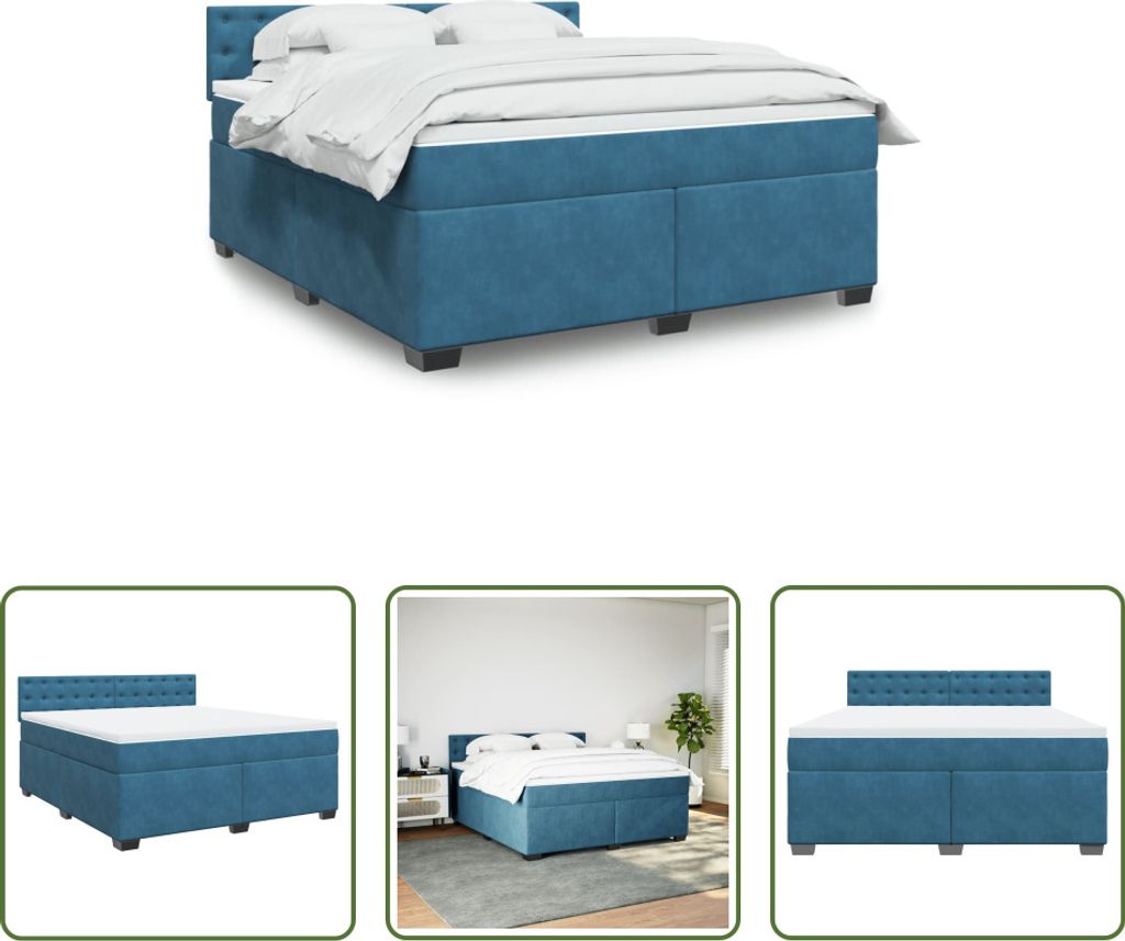 The Living Store Boxspringbett mit Matratze Blau 180x200 cm Samt