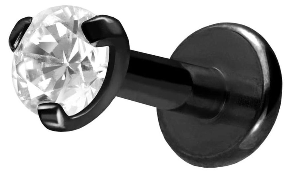 Ohrpiercing, Nasenpiercing Titan Labret mit Innengewinde EINGEFASSTER KRISTALL Schwarz Stablänge: 6mm | Stabstärke: 1,6mm | Kristallgröße: 2,5mm