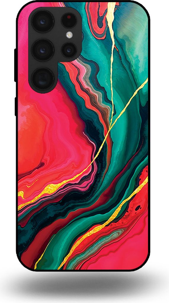 Smartphonica Handytasche passend für Samsung Galaxy S22 Ultra mit rot grünem Marmor Print - TPU Backcover Case rot grün Marmor Design