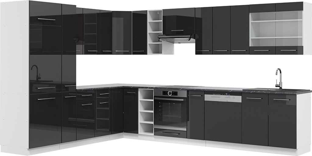 Eckküche Vicco Fame-Line Anthrazit Hochglanz/Weiß 347 x 60 cm , AP Anthrazit, Model 47303