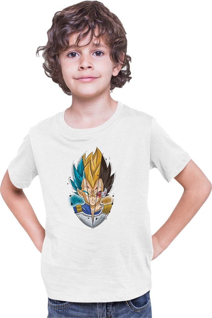 Kinder T-Shirt Dragon Anime Manga Ball Z Vegeta Blue Yellow, 5-6 Jahr - 116 / Weiß