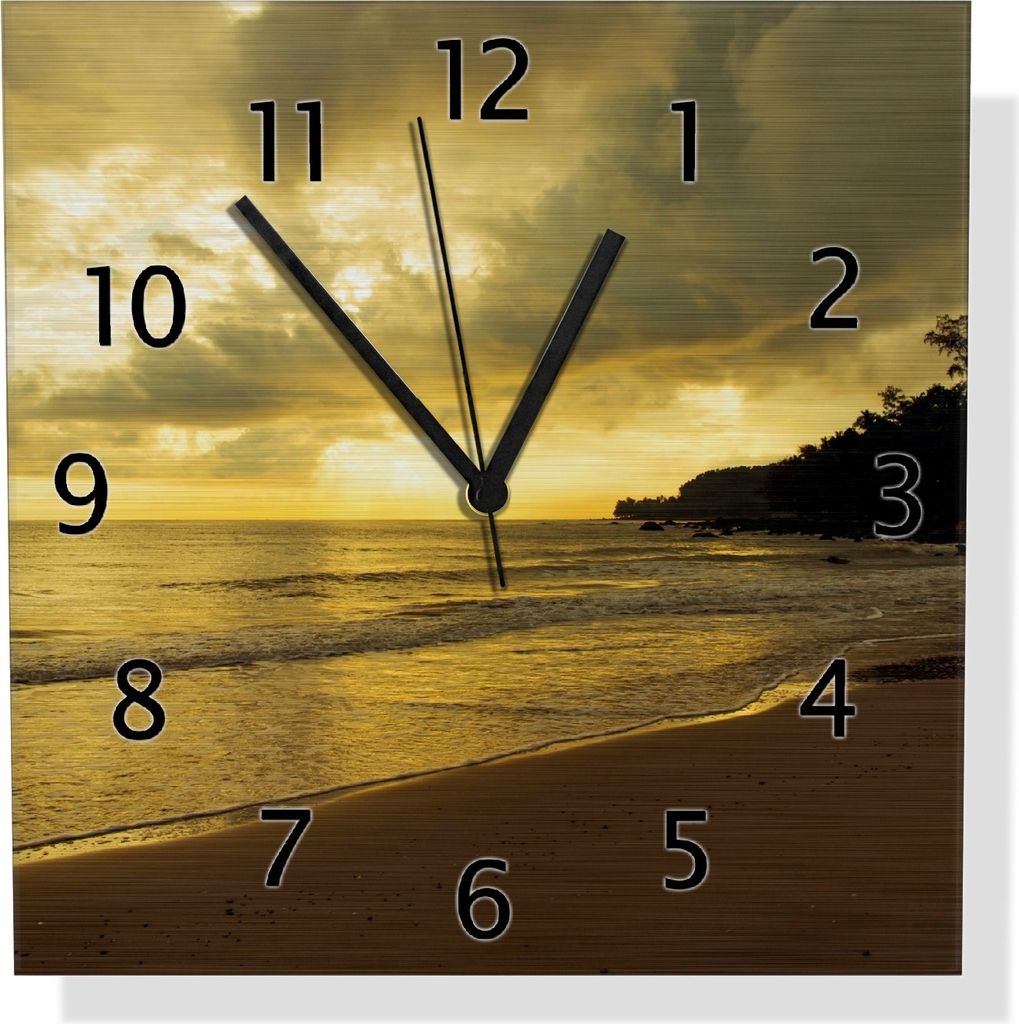Wallario Design Wanduhr Badestrand auf den Malediven - Stille am Abend aus Aluverbund, Größe 30 x 30 cm