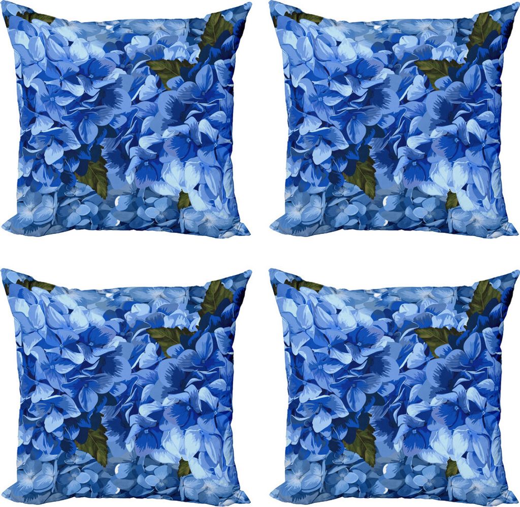 ABAKUHAUS Vintage Blue Kissenbezug Set (4 Stück), Hortensie, Moderner Doppelseitiger Digitaldruck, 60 cm x 60 cm, Dunkelolivgrün Blau