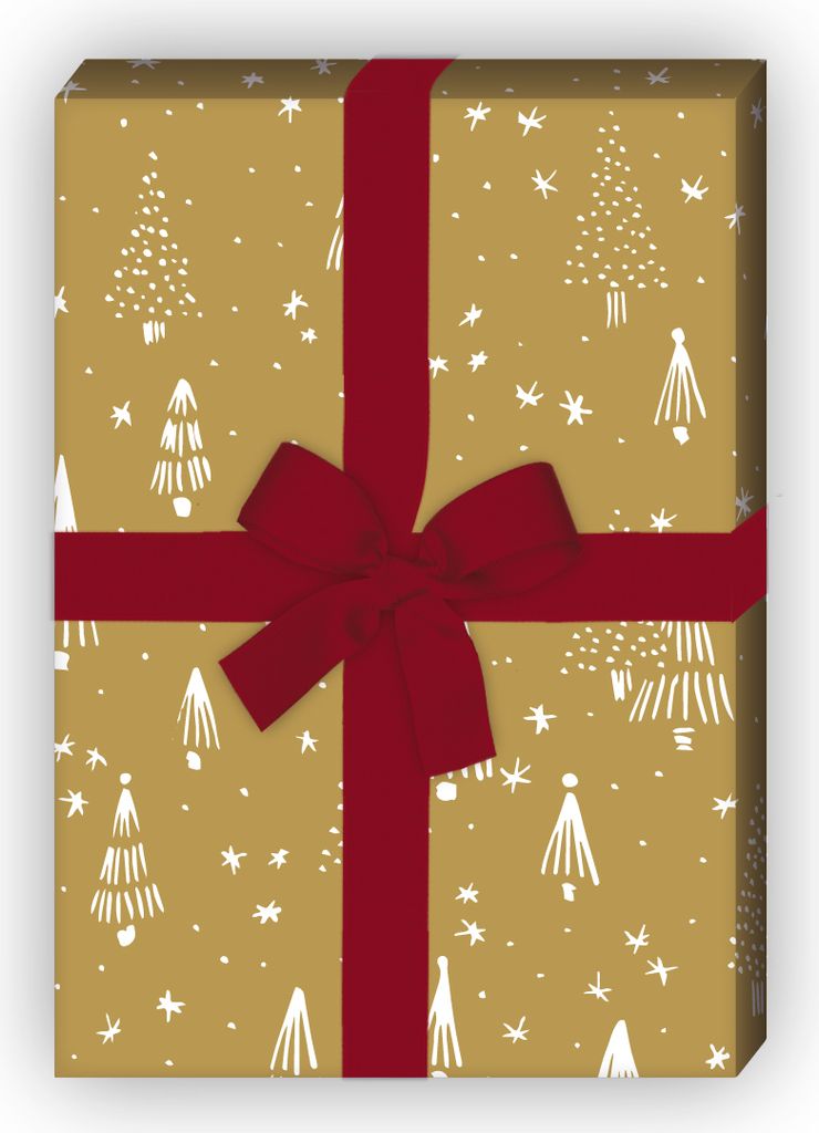 Retro Weihnachtspapier mit grafischem Weihnachtsbaum Wald, beige, 32 x 48cm - G9836, 32 x 48cm
